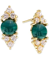 Malachite & Cubic Zirconia Cluster Stud Earrings in 14k Gold-Plated Sterling Silver