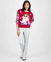 Hooked Up by Iot Juniors' Glam Cat Christmas Sweater