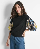 Dkny Women's Contrast Balloon-Sleeve Knit Top