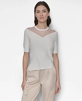 Dkny Women's Sheer-Yoke Short-Sleeve Crewneck Top