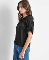 Dkny Women's Short-Bubble-Sleeve Satin Slub Blouse