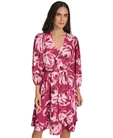 Calvin Klein Women's Printed Faux-Wrap A-Line Dress