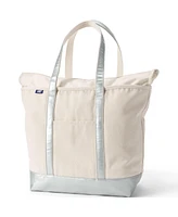 Lands' End -Large Metallic 5 Pocket Zip Top Long Handle Canvas Tote Bag