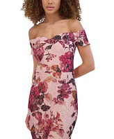 Siena Women's Off-the-Shoulder Printed Floral Lace Midi Dress