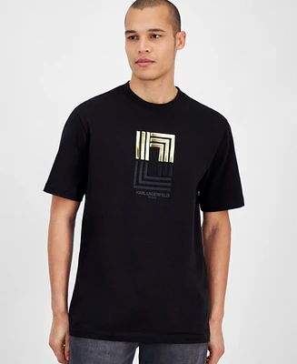 Karl Lagerfeld Paris Men's Slim Fit Short Sleeve Crewneck Mirrored-Logo T-Shirt