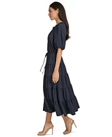 Calvin Klein Women's Split-Neck Short-Sleeve Tiered Dress