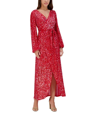 Siena Women's Sequined Faux-Wrap Maxi Dress