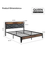 gaomon Queen Bed Frame, Storage Headboard with Charging Station, Solid Metal Frame, Noise Free