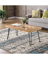 Slickblue Modern Coffee Table with Chevron Pattern - Easy Assembly Tea and Cocktail Table with Metal Hairpin Legs, Ash Wood Finish for Living Room