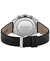 Hugo Boss Men's Chronograph Champion Black Leather Strap Watch 44mm