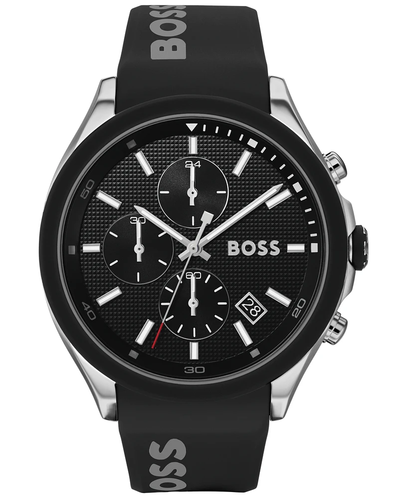 Hugo Boss Men's Chronograph Velocity Black Silicone Strap Watch 45mm