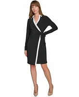 Tommy Hilfiger Women's Long-Sleeve Piped Jersey Wrap Dress