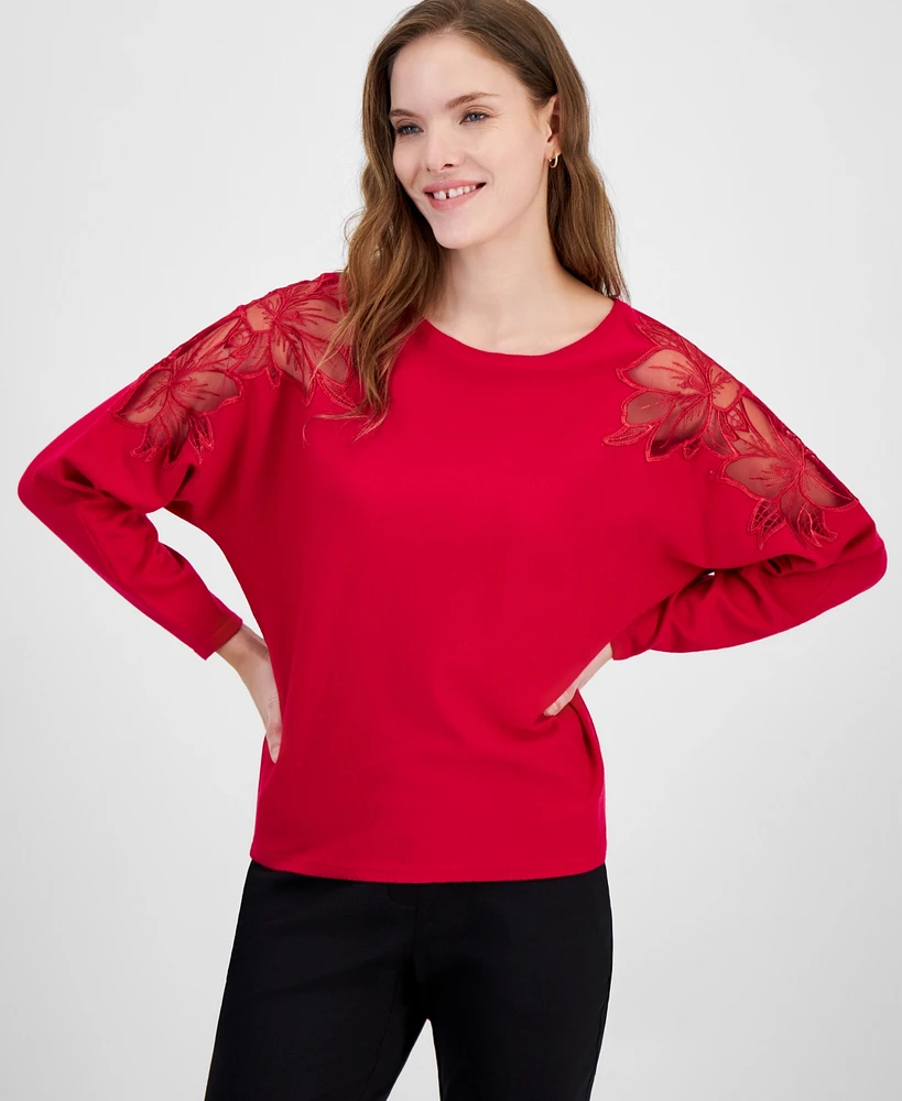 T Tahari Women's Crewneck Dolman-Sleeve Sweater