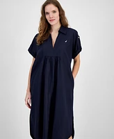 Nautica Jeans Women's Spread Collar V-Neck Side-Slit Dress