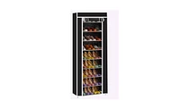 Slickblue Space-Saving 10-Layer Shoe Rack with 9 Compartments, Non-Woven Fabric Organizer - Black