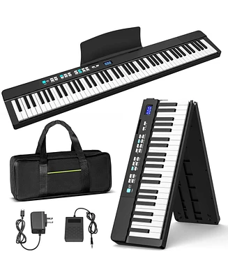 Sugift Black 88 Keys Folding Piano Keyboard for Beginner Portable Electric Piano with Stand and Sustain Pedal