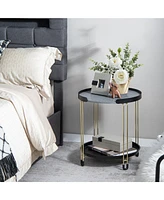 Gymax 2PCS 2-Tier Side End Table Round Nightstand Gold Frame for Living Room