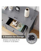 gaomon Modern 6 Chest Of Drawer Dresser, Modern Dresser With Deep Drawers And Nickel Round Handle, Wood Organizer Storage Cabinet For Bedroom, Living