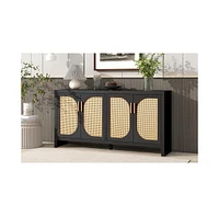 Slickblue Modern Tv Stand for 65-Inch Tv with Rattan Doors, Adjustable Shelves, and Metal Handles for Living Room