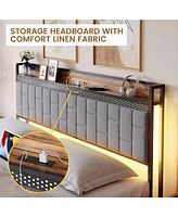 gaomon Bed Frame with Charging Station, Led Bed Frame with Storage Headboard