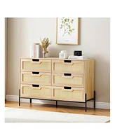 gaomon 6 Drawers Dresser For Bedroom, Natural Rattan Drawer With Spacious Storage, Wood Chest Of Drawers With Metal Legs For Bedroom, Living Room, Hal