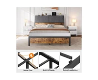 gaomon Queen Size Bed Frame with Ergonomic Headboard and Charging Station, Upholstered Platform Bed, Metal Industrial Bed Frame with Storage, No Box S