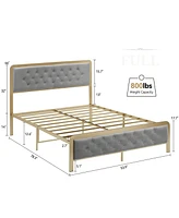 Gaomon Full Size Bed Frame, Velvet Upholstered Platform Bed with Button Tufted Headboard