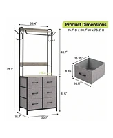 gaomon Clothing Rack With 4/6 Drawers, Freestanding Closet Organizer, Clothes Stand Dresser With Steel Frame & Wooden Top