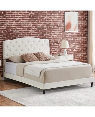 gaomon Queen Bed Frame White with Headboard Adjustable, Leather Upholstered Platform Bed Frame Queen Size