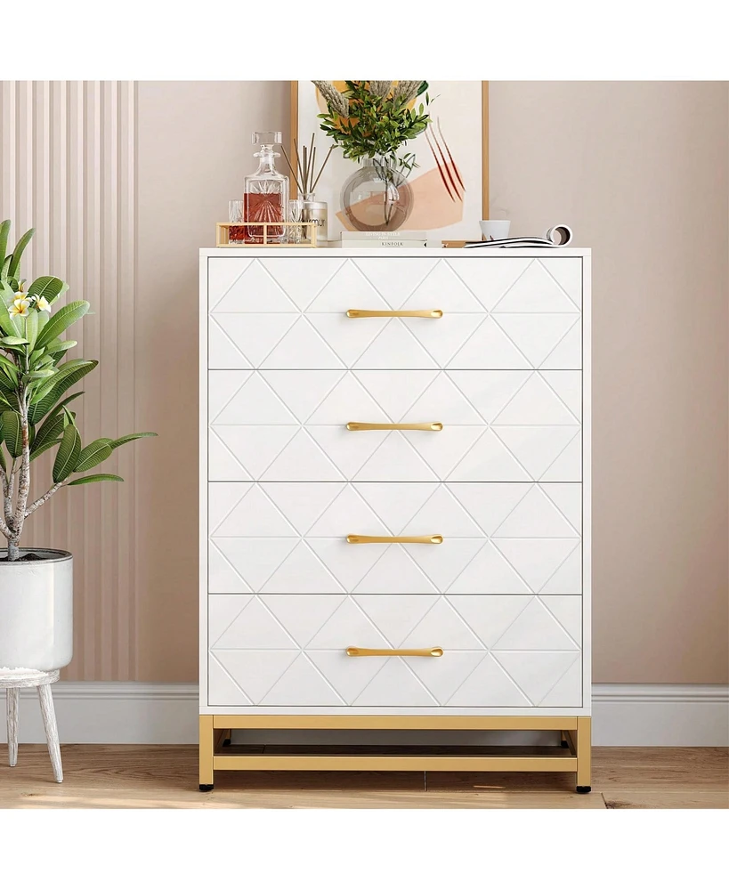 gaomon Dresser For Bedroom With 4 Drawers And Metal Handle,Chest Of Drawers, Sturdy Frame Modern Bedroom Furniture, Wood Dressers With Drawers