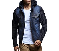 Leif Nelson Men's Casual Denim Jacket with Knitted Sleeves