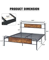 gaomon Queen Size Bed Frame - 13 Inch Metal Platform Bed Frame with Wood Headboard