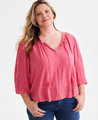 Style & Co Plus Printed 3/4-Sleeve Top, Exclusively at Macy's