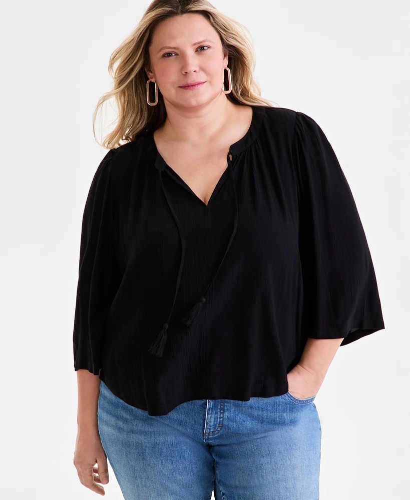 Style & Co Plus Printed 3/4-Sleeve Top, Exclusively at Macy's