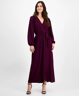 Connected Women's Surplice-Neck Faux-Wrap Long-Sleeve Dress