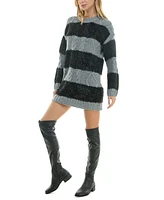 Crystal Doll Juniors' Fuzzy Stripe Cable Knit Sweater Dress