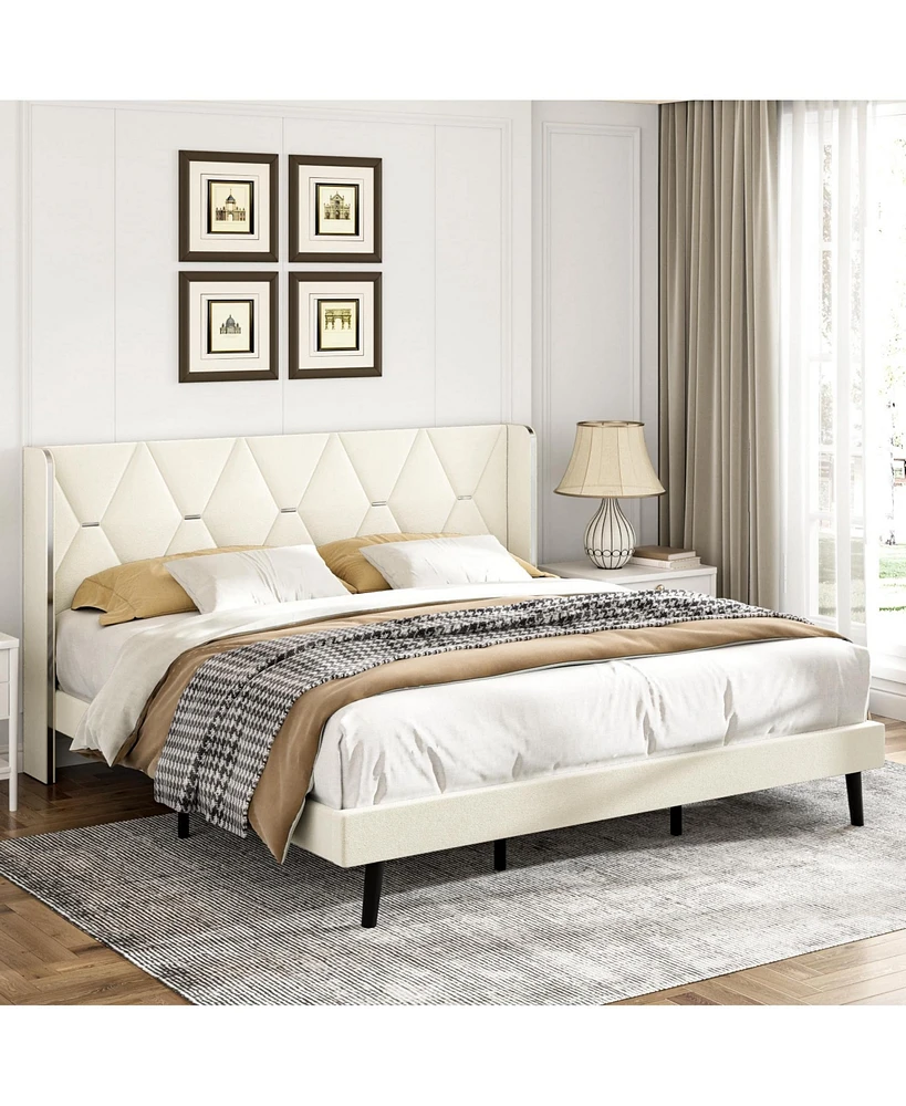 gaomon Full Bed Frame, Velvet Platform Full Bed with Wingback Headboard, Upholstered Bed Frame, Solid Wooden Slats Support