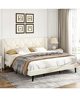 gaomon Full Bed Frame, Velvet Platform Full Bed with Wingback Headboard, Upholstered Bed Frame, Solid Wooden Slats Support