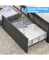 gaomon Queen Size Bed Frame with Led Lights Headboard, Upholstered Bed with Headboard and 2 Storage Drawers