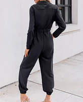 Cupshe Women's Black Collared Front Zipper Tapered Leg Jumpsuit