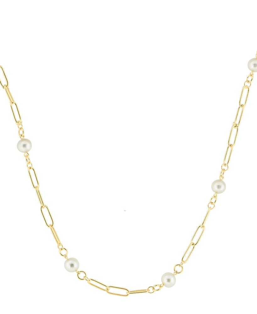 Effy Cultured Freshwater Pearl (7mm) Open Link Chain 18" Collar Necklace in Gold-Plated Sterling Silver