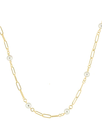 Effy Cultured Freshwater Pearl (7mm) Open Link Chain 18" Collar Necklace in Gold-Plated Sterling Silver