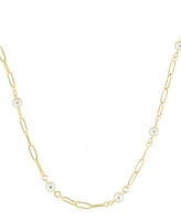 Effy Cultured Freshwater Pearl (7mm) Open Link Chain 18" Collar Necklace in Gold-Plated Sterling Silver