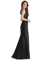 Womens Jewel Neck Bowed Open-Back Trumpet Dress with Front Slit