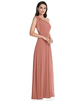 Womens Draped One-Shoulder Maxi Dress with Scarf Bow