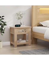 Gymax Side End Table Nightstand w/ Drawer Wood for Living Room Bedroom Rustic