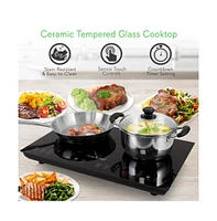 NutriChef Digital Dual Induction Cooktop with Adjustable Temperature Control and Ceramic Glass Top - PKSTIND48