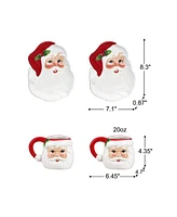 Mr. Christmas Santa Mugs and Santa Plates, Set of 4