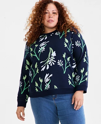 Style & Co Plus Printed Fleece Sweatshirt, Exclusively at Macy's
