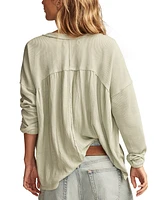 Lucky Brand Women's Mixed-Media V-Neck Long-Sleeve Top